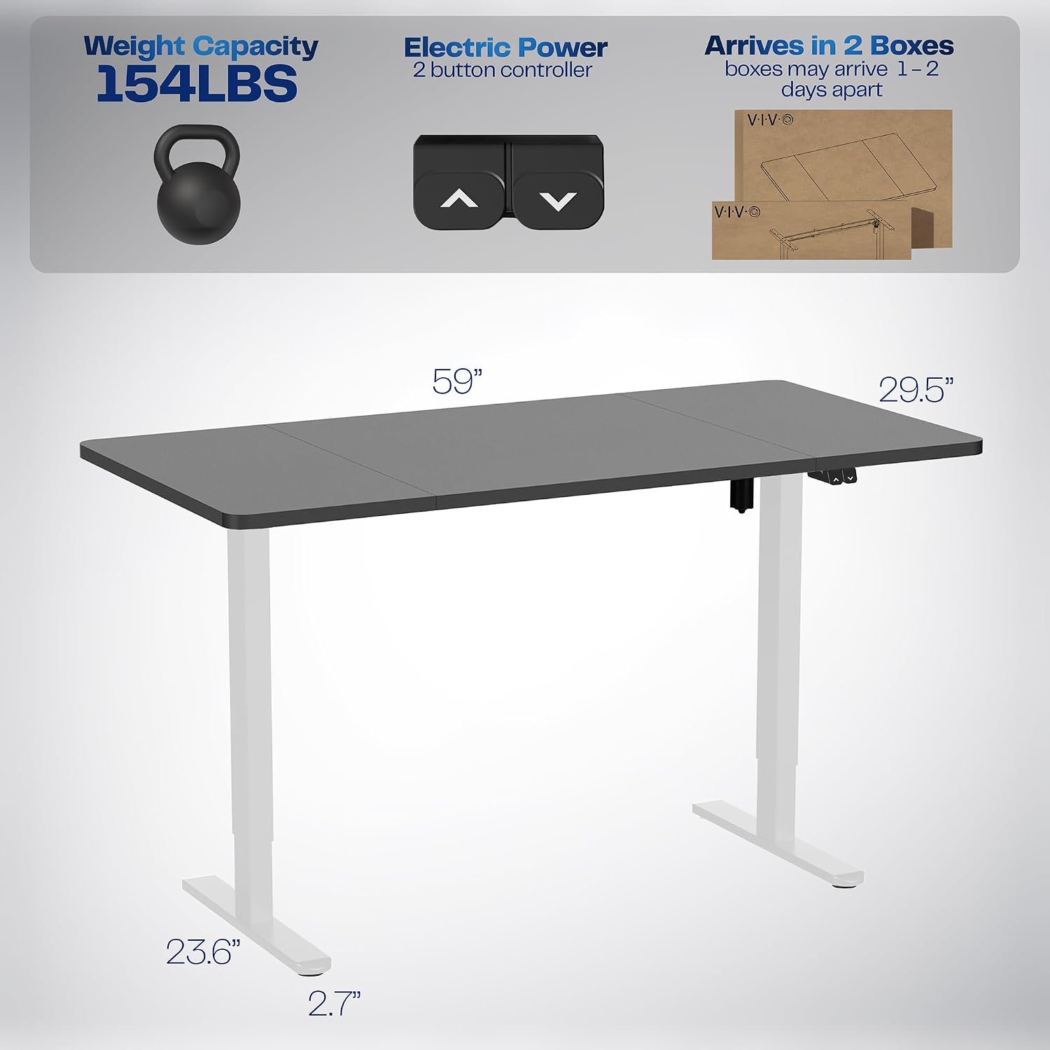 VIVO Electric 60 x 30 inch Stand Up Desk, Height Adjustable, Black Top White Frame, Home and Office Furniture Sets, DESK-KIT-0W6B