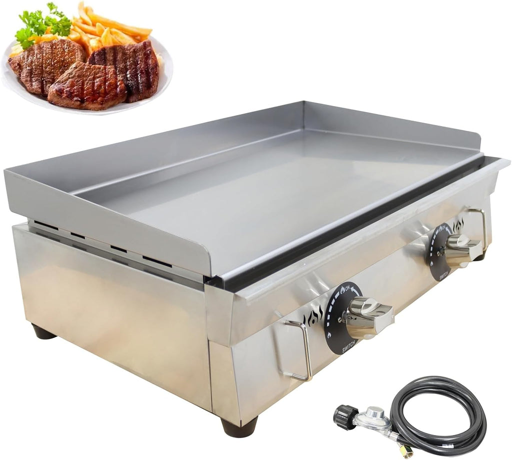 Commercial Countertop Griddle 2800Pa LPG Gas Grill Griddle Outdoor Flat Top Grill Griddle with Low Pressure Valve, Adjustable Temperature 122°F-572°F & 29.1x15.75in Hotplate for Home Kitchen