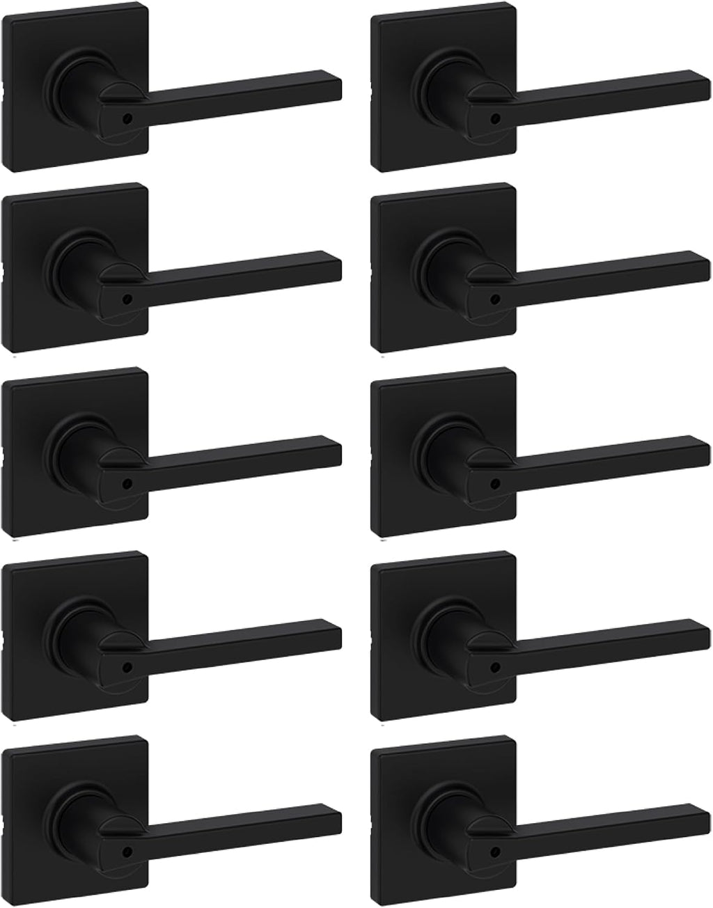 Kwikset Casey Interior Privacy Door Handle with Lock 10 Pack, Door Lever for Bathroom and Bedroom, Matte Black Reversible Keyless Turn Lock, with Microban Protection