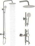 gotonovo Stainless Steel SUS304 Silver Shower faucet Set Wall Mount Triple Function Shower System 8 inches Shower Head Bathroom Adjustable Hand Spray Rainfall Brushed Nickel Shower Faucet Complete Set