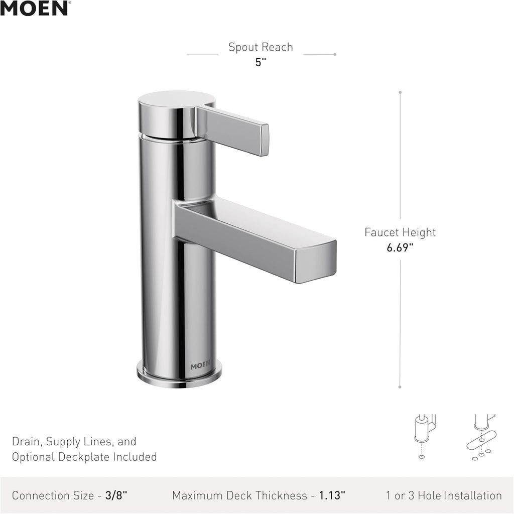Moen Beric Bronzed Gold Modern One-Handle Single Hole Bathroom Faucet with Drain Assembly and Optional Deckplate for Your Bath Sink, 84774BZG