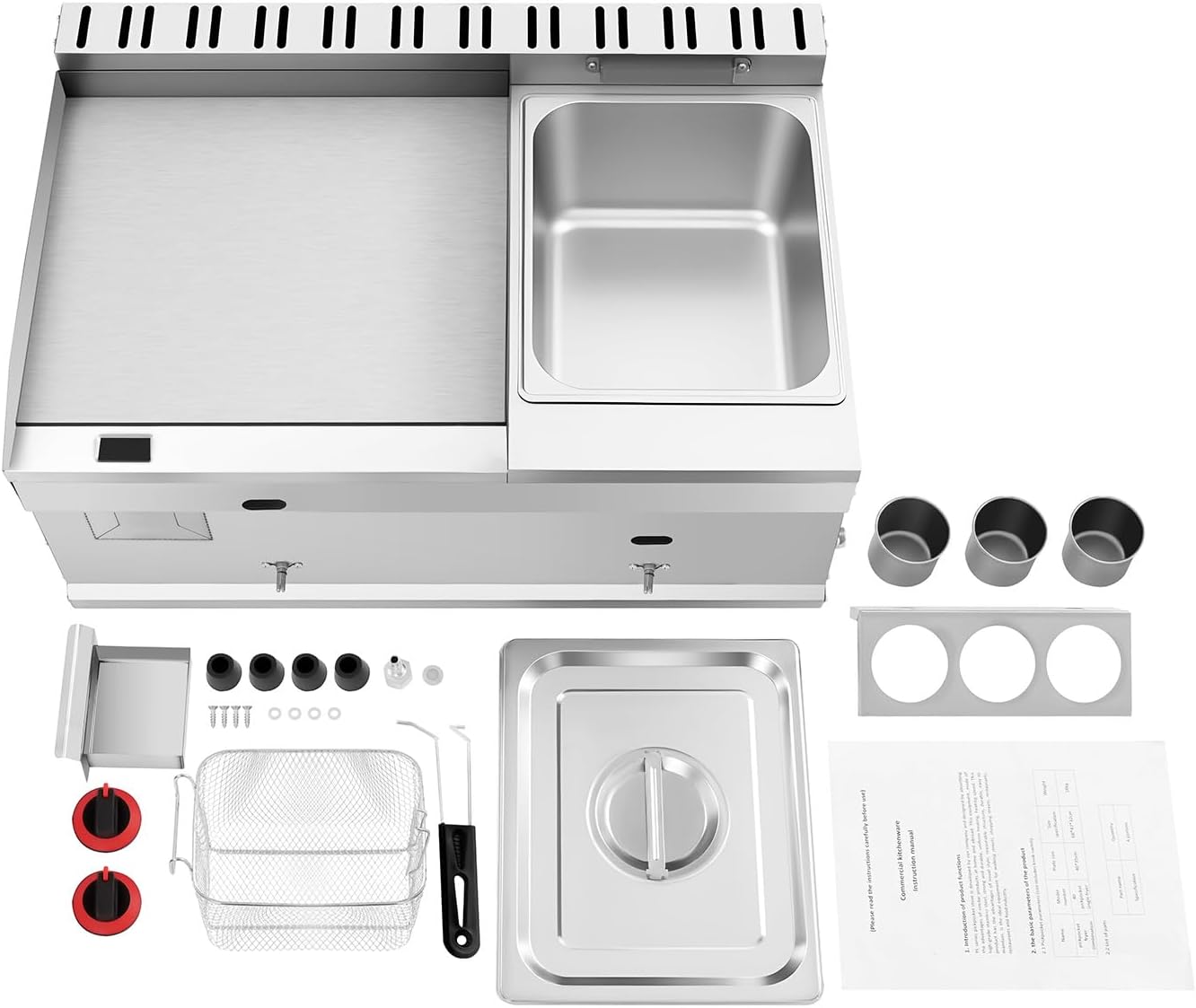 Commercial Flat Top Gas Propane Griddle Grill BBQ Hot Plate Grill + Deep Fryer, for Restaurants, Shopping Malls, Fast Food Shops, Snack Bars, Etc