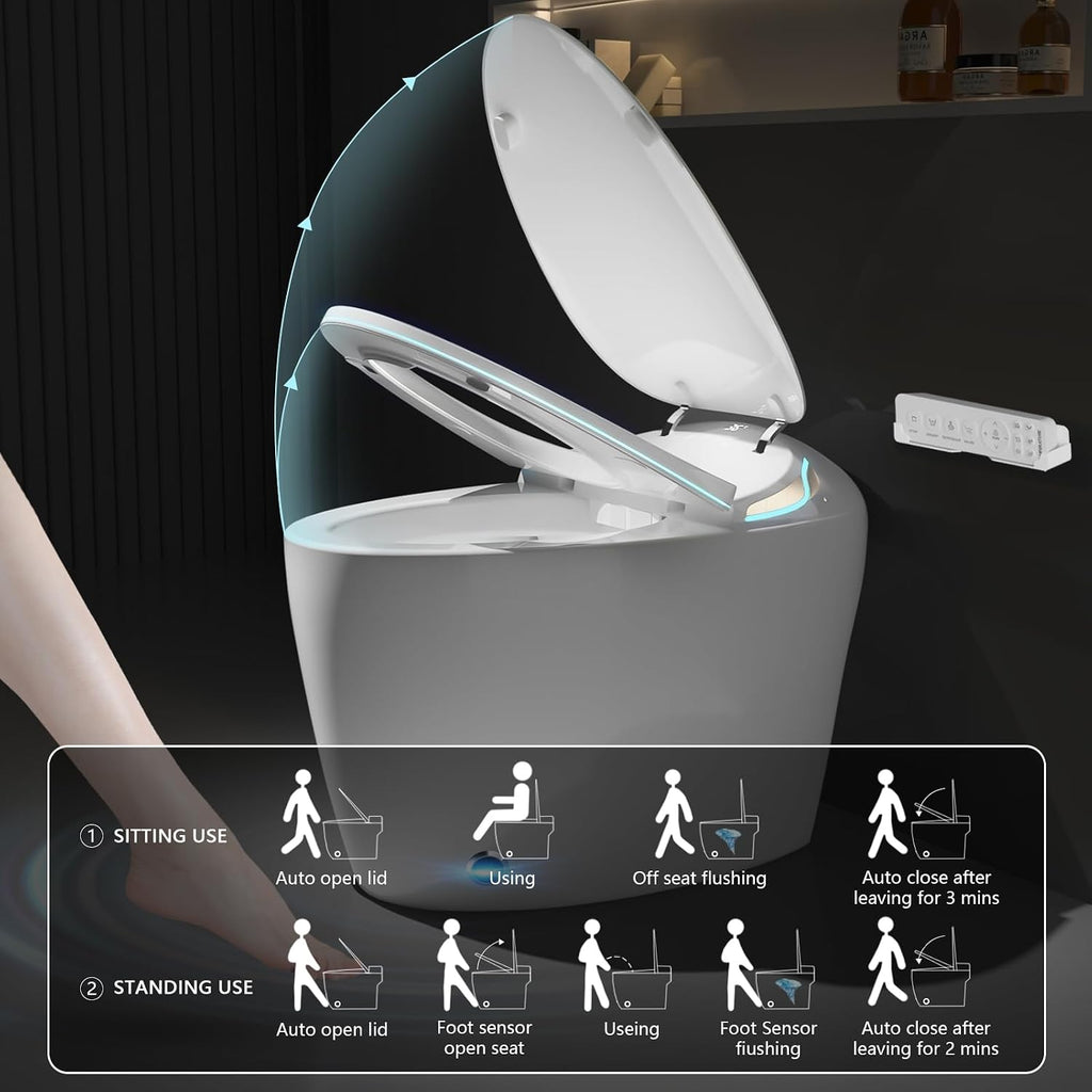 Smart Toilet With Bidet Built In, Smart Bidet Toilet for Bathrooms, Toilet with Warm Water Sprayer & Dryer, Foot Sensor Operation, Heated Bidet Seat, Auto Smart Toilet with LCD Display White