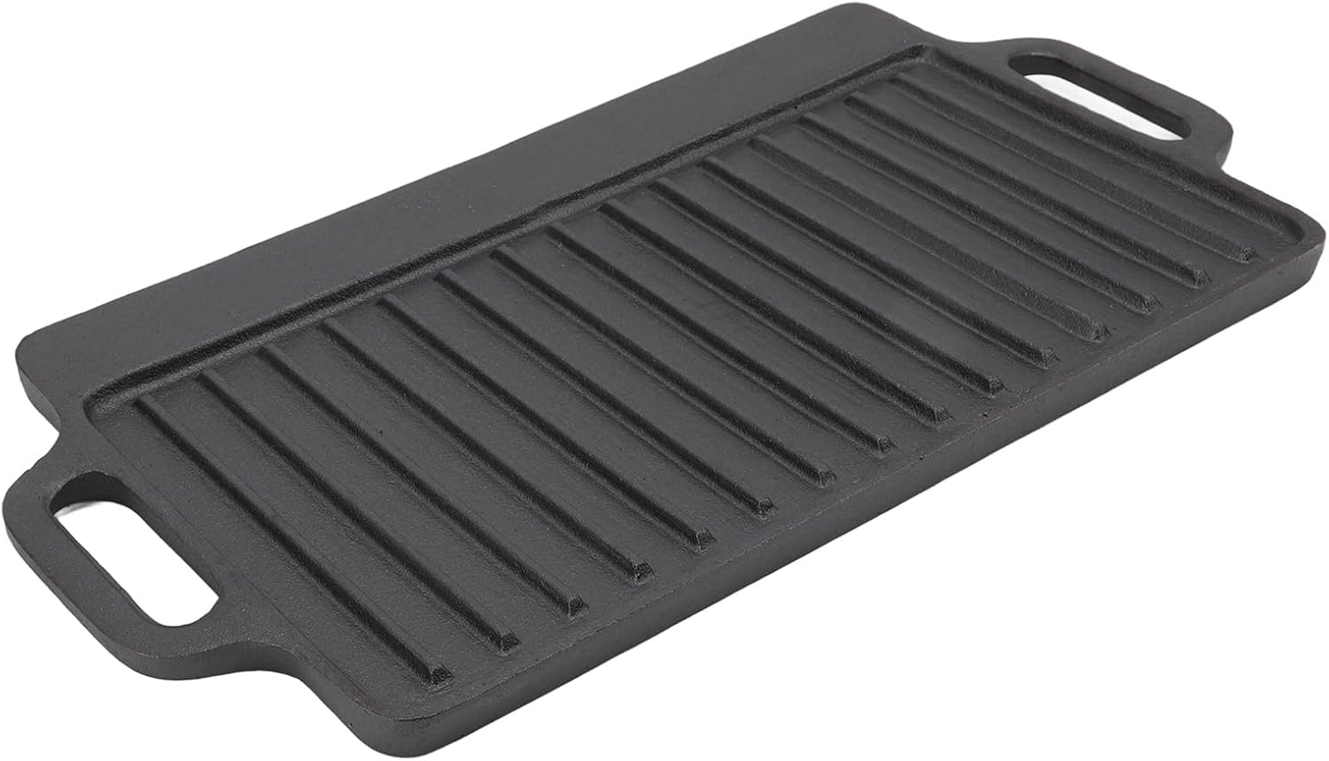 Cast Iron Grill Griddle, Double Sided Rectangular Teppanyaki Plate with Easy Grip Handles, for Barbecue Steak Chicken Pancakes Bacon Eggs (51x23CM)