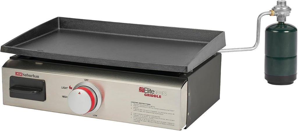 Suburban Signature 18' RV Griddle with Quick Connect and 1 lb. Bottle Adapter - Compact Stowable Design, 20% Hotter Than Comparable Units, CSA Certified for RV Outdoor Use (4062A)