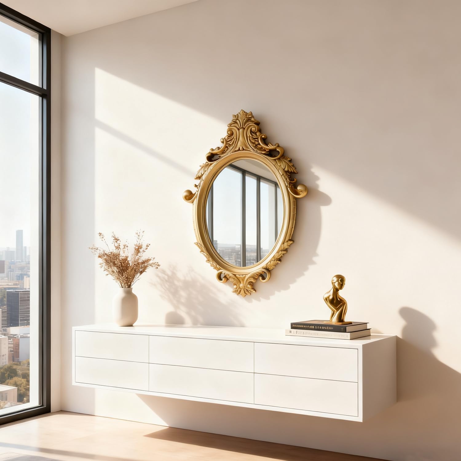 23X32 Inch Gold Vintage Oval Bathroom Mirror, Antique Oval Wall Mounted Vanity Mirror for Living Room Decor