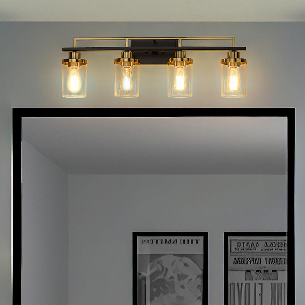 Emliviar Modern Bathroom Vanity Light - 4-Light Wall Lights for Bathroom, Black and Gold Finish with Clear Glass, YCE238B-4W BK+BG