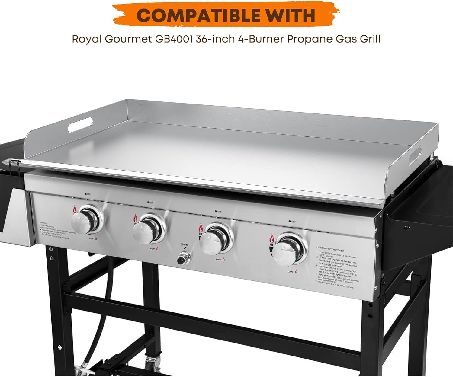 Stanbroil Flat Top Griddle for Royal Gourmet GB4001 GB4001B 4-Burner Gas Grill Griddle, 36-inch Stainless Steel Griddle Replacement Top with Handles and Front Grease Management System