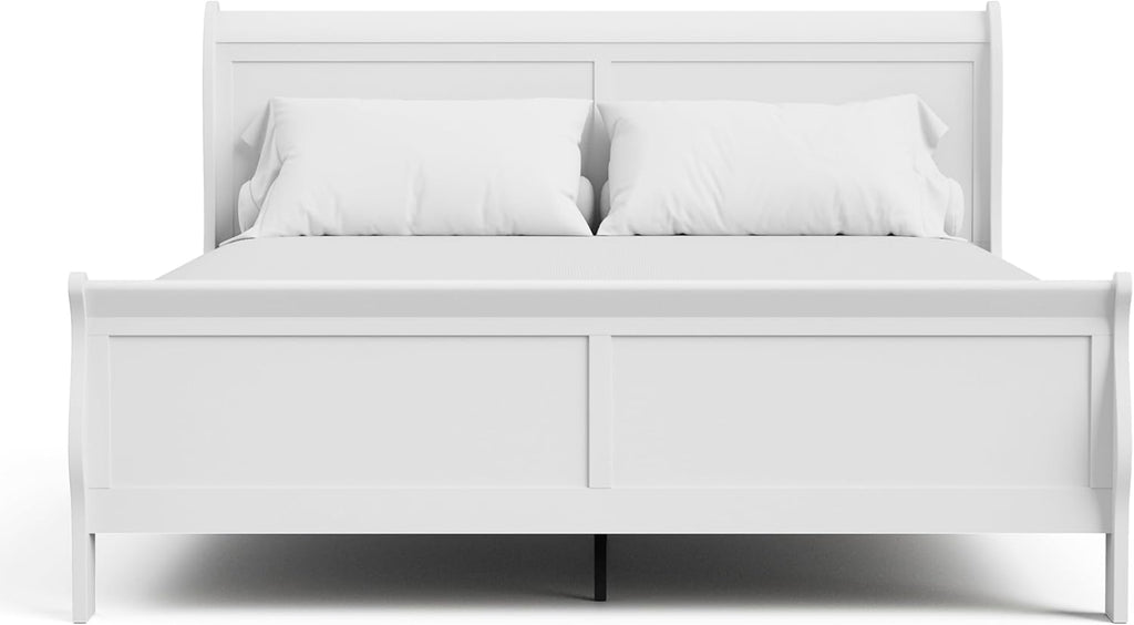 Furniture of America Arabella Traditional Wood King Bed Frame with Headboard and Footboard, Elegant Sleigh Design Bedframe for Bedroom, Guest Room, Easy Assembly, Box Spring Required, White