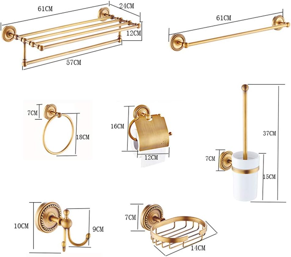 Bathroom Hardware Set, Wall Mount Towel Rack Kit for Family Needs, Includes Single Pole, Hand Towel Rack,Toilet Paper Holder, Brush Paper Holder, Soap Holder,Towel Ring, Hook (Vintage Copper 7pcs)