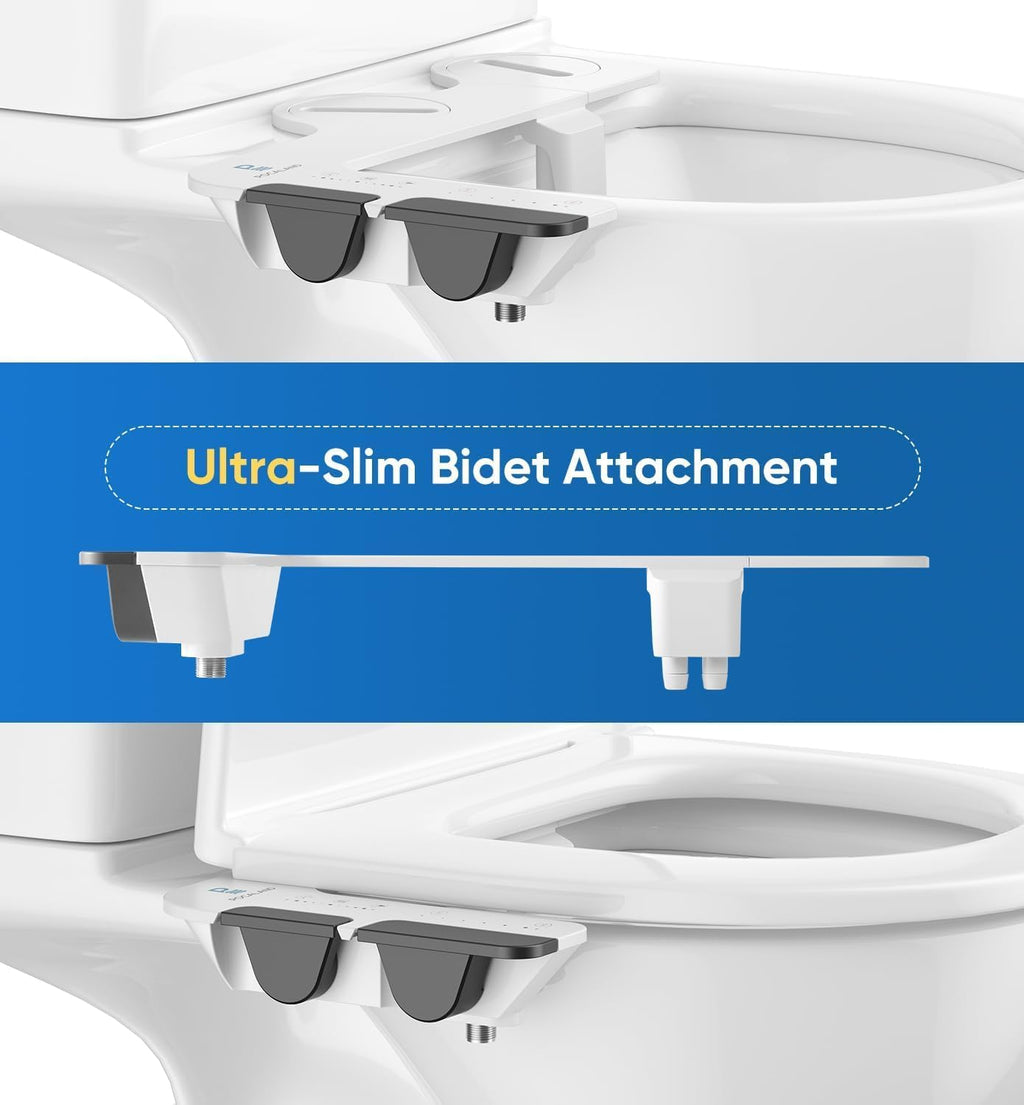 Ultra-Slim 3-in1 Bidet, Self-Cleaning, Posterior&Feminine Wash-(Retractable Dual Nozzles), Non-Electric Bidet Attachment, Adjustable Fresh Cold Water Pressure, Stainless Steel Inlet（2PCS）