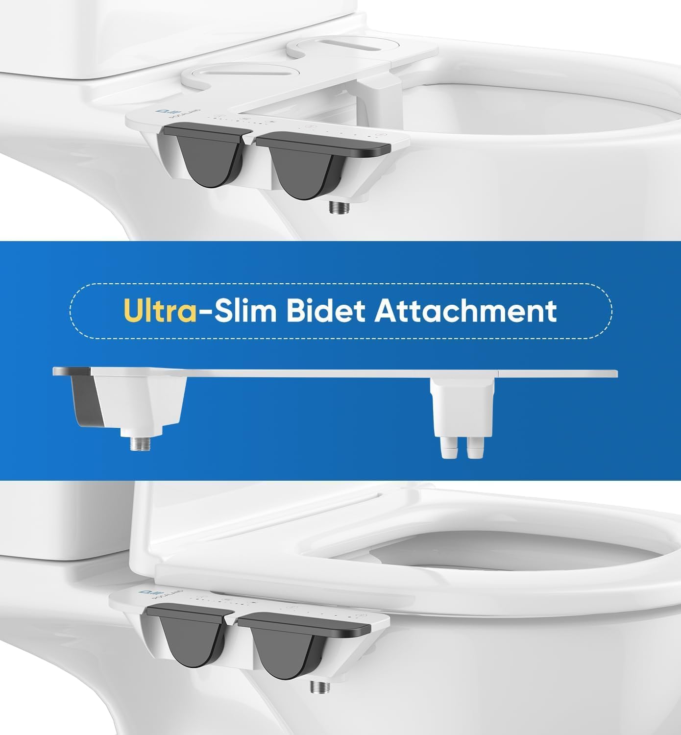 Ultra-Slim 3-in1 Bidet, Self-Cleaning, Posterior&Feminine Wash-(Retractable Dual Nozzles), Non-Electric Bidet Attachment, Adjustable Fresh Cold Water Pressure, Stainless Steel Inlet（2PCS）