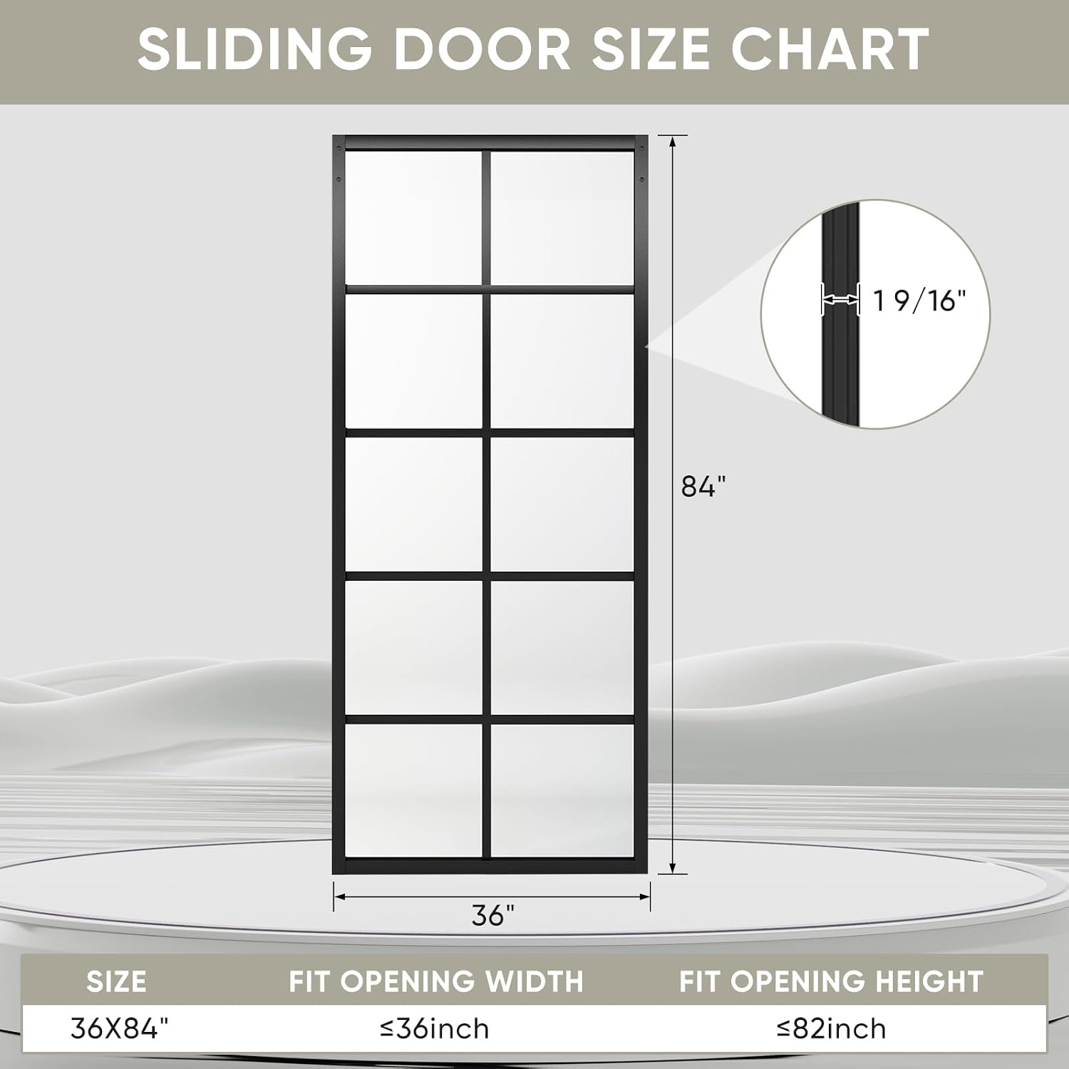 Jubest DIY Glass Sliding Closet Kitchen Door, 36in x 84in Modern French 5-Lite Clear Tempered Glass Aluminum Frame, Easy Assembly