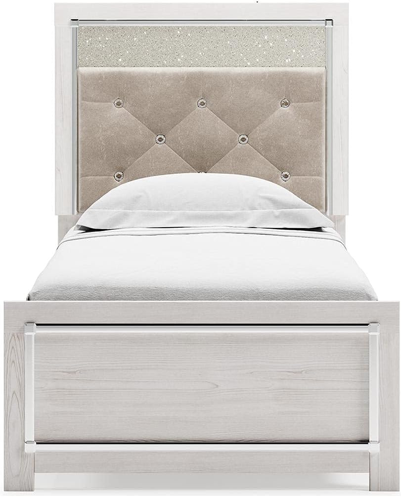 Signature Design by Ashley Altyra Glam Tufted Upholstered Headboard ONLY, Twin, White