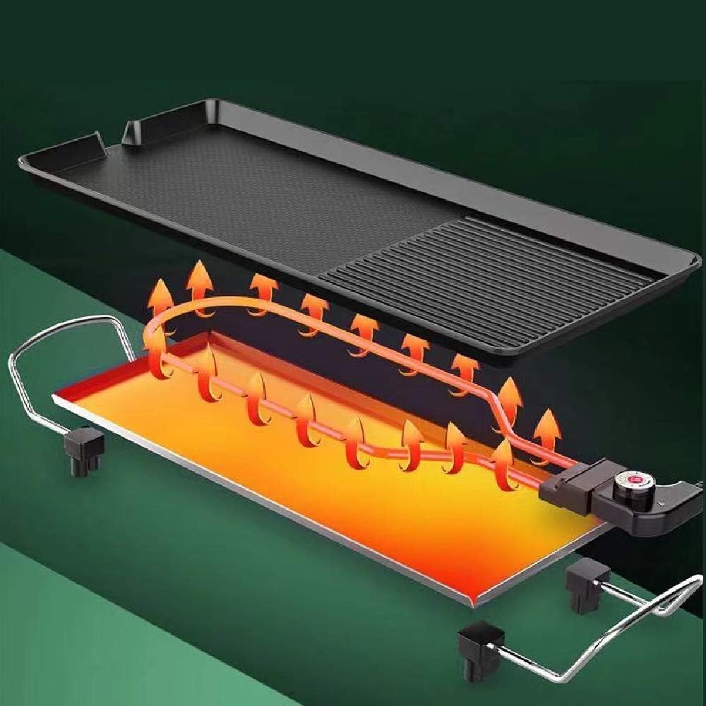 Electric Griddle Grill, Family Indoor BBQ, waterproof Smokeless Coated Non-Stick Griddle Pan, 5-Level Control with Adjustab le Temperature, for Camping Indoor Outdoor Parties