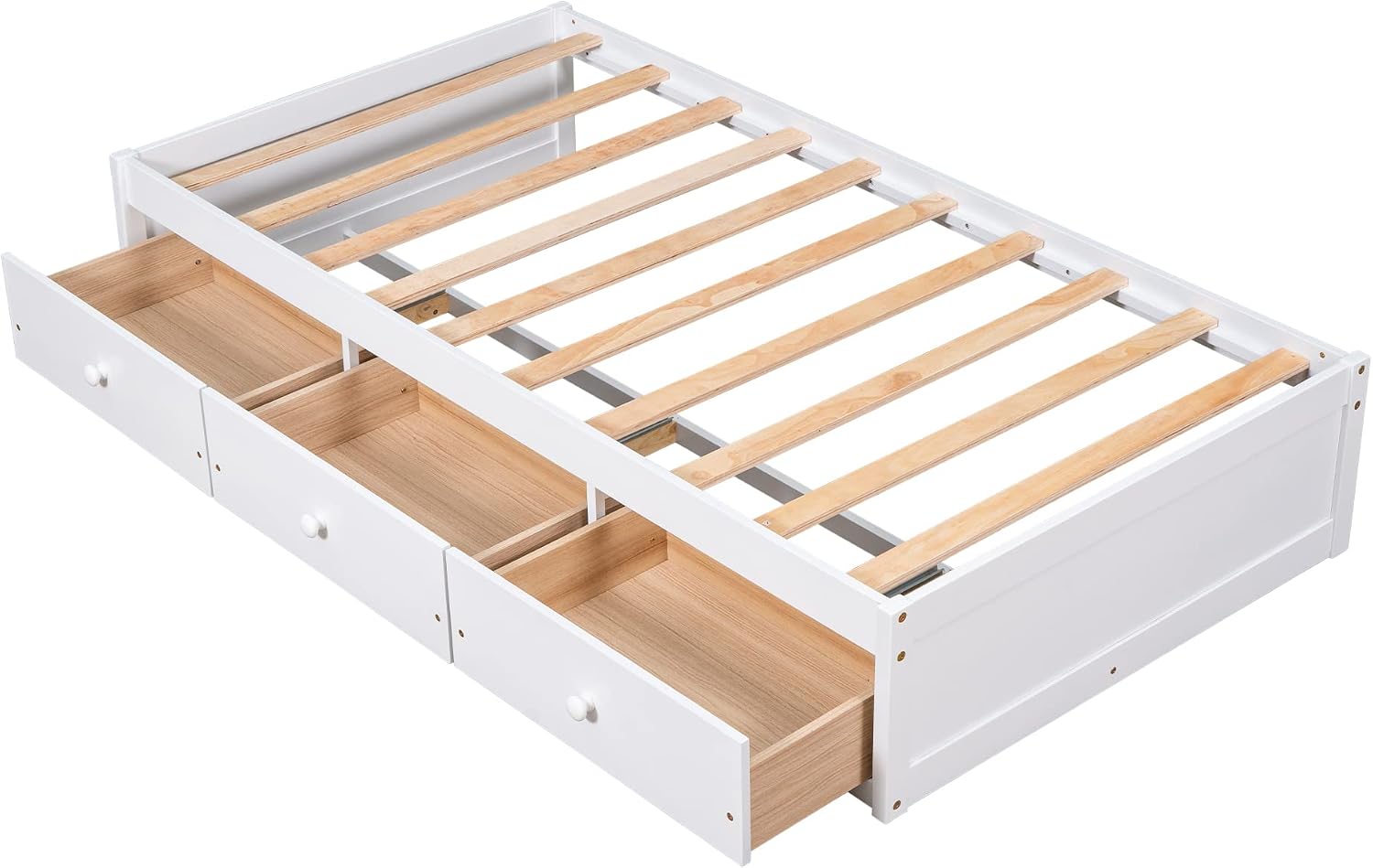 Merax Twin Size Platform Storage Bed with 3 Drawers,White