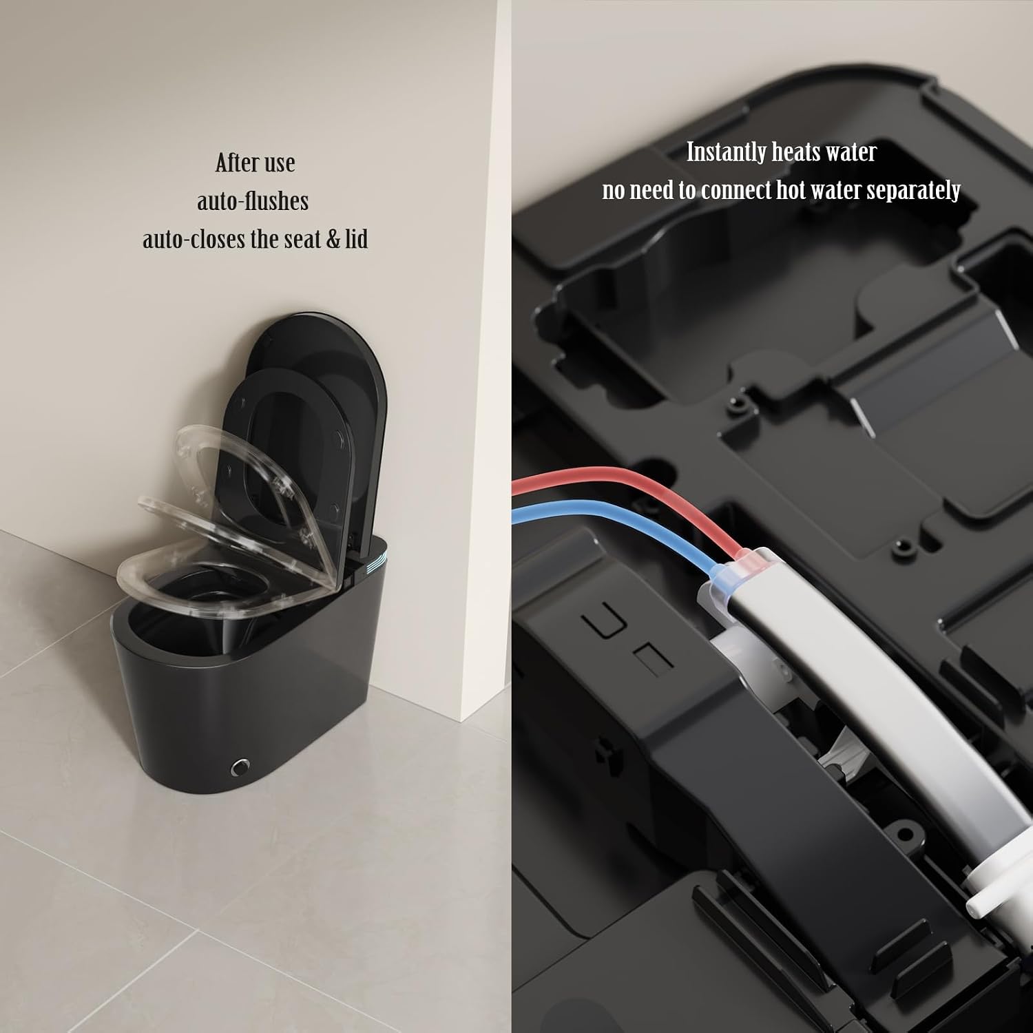 BONSAM Smart Toilet with Auto Open/Close Lid, Modern Toilet with Bidet Built In, Foam Shield, Auto Flush, Warm Water&Dryer, Self-Cleaning Heated Seat Toilet with Remote Control for Seniors & Families.