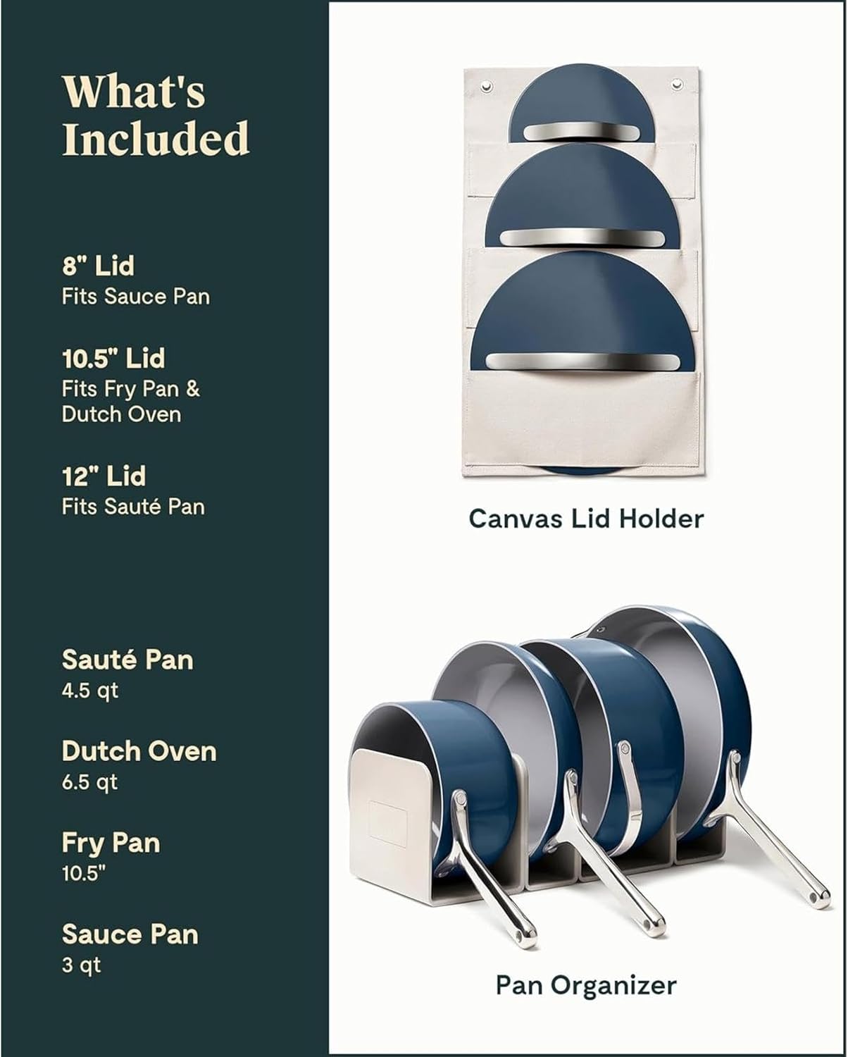 Nonstick Ceramic Cookware Set (12 Piece) Pots, Pans, Lids and Kitchen Storage - Non Toxic(12-Piece/Navy)