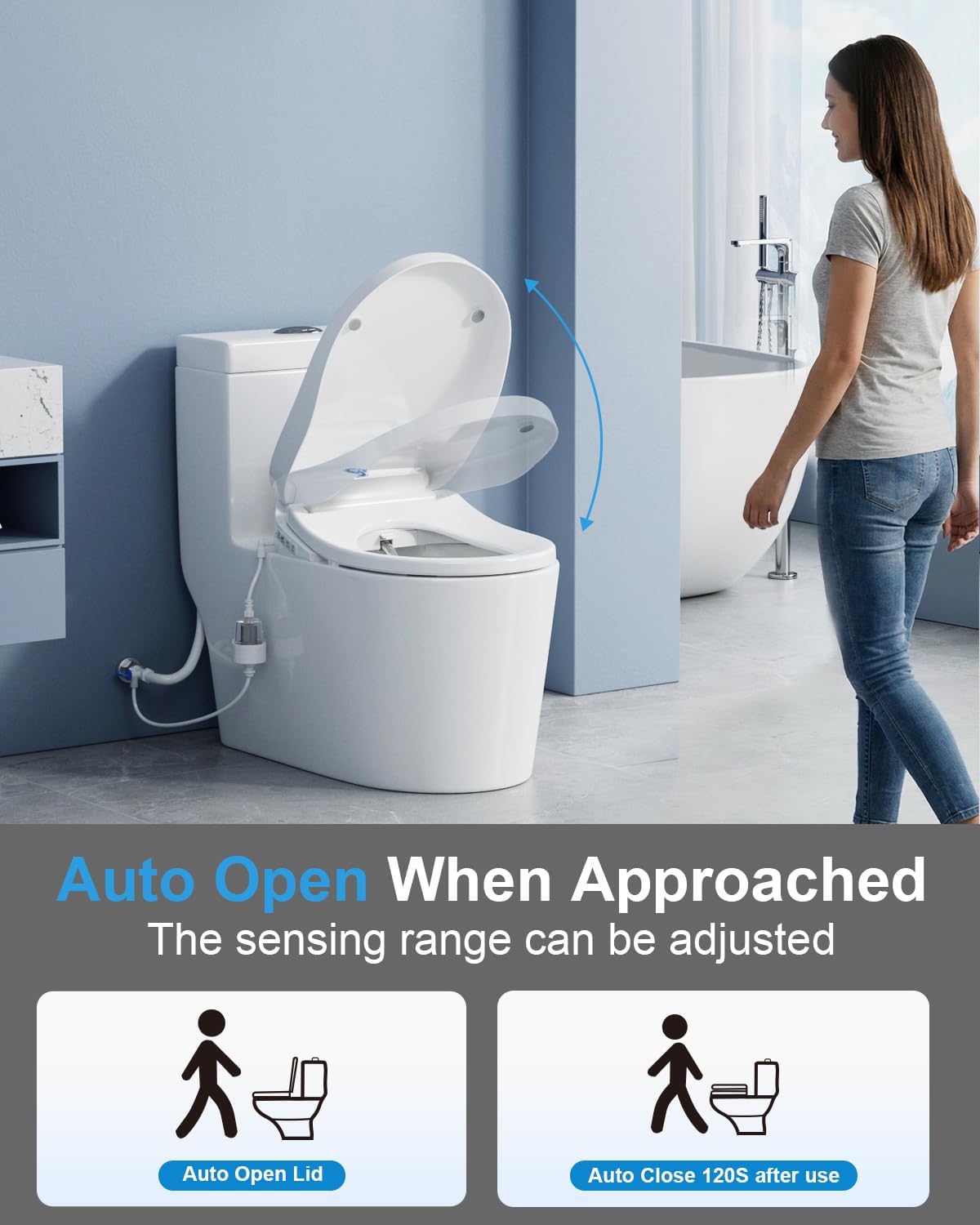 TOTTE Auto Open/Close Lid Bidet Toilet Seat Round, Smart Toilet Seat with Instant Warm Water Heated Bidet Seat & Warm Air Dryer, Multiple Wash Methods, Remote Control, ECO Mode