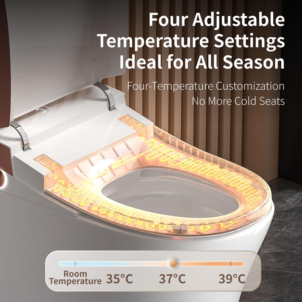 Smart Toilet Bidet with Auto Open Close One Elongated Toilet with Tank Built in,with Warm Water Sprayer and Dryer, Instant Warm Water,Heated Seat,CSA,Power Outage Flushing Mode