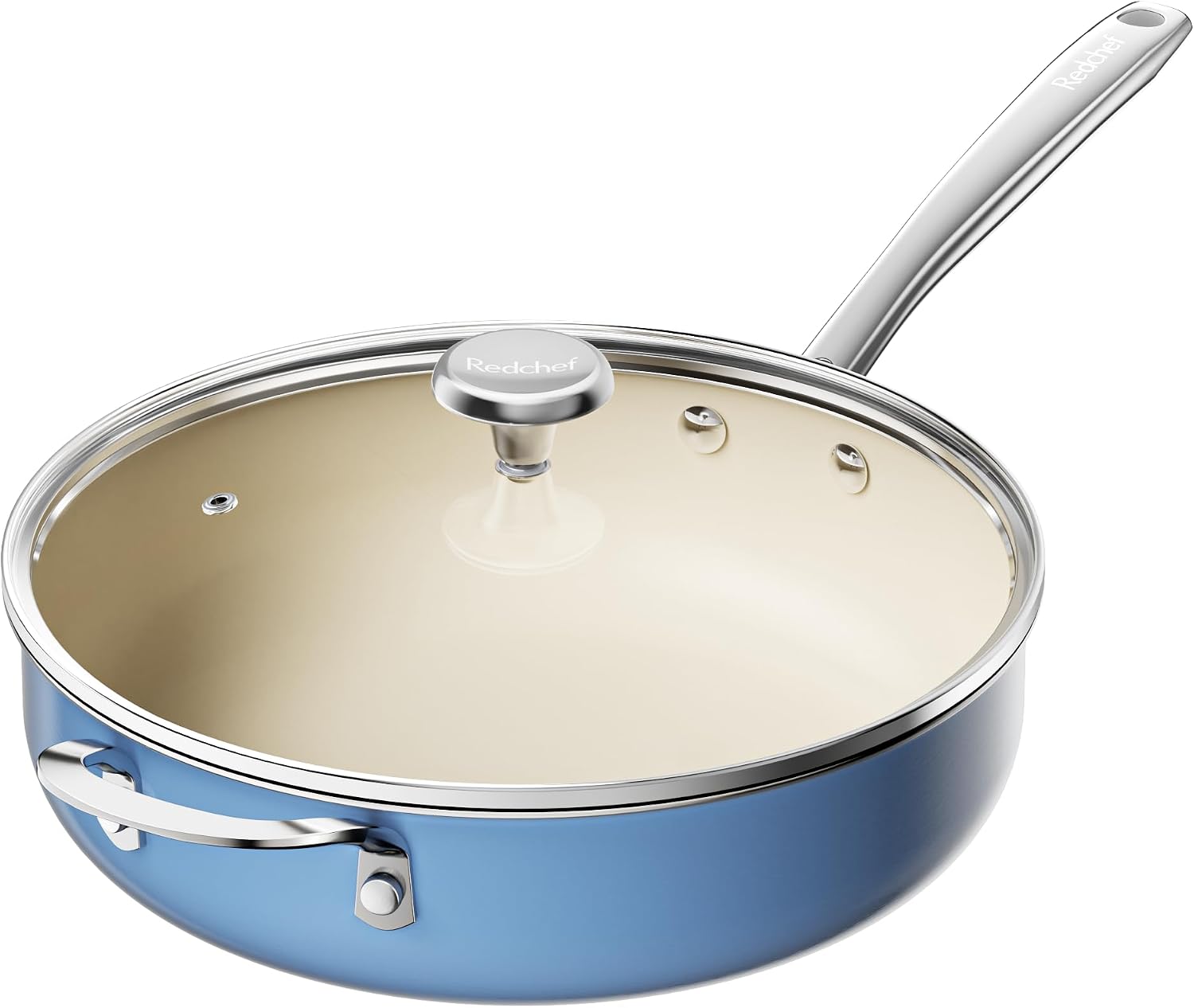 Redchef 5 QT Ceramic Stock Pot with Lid, 5QT Ceramic Saute Pan, Stay-Cool Handles, Dishwasher & Oven Safe, PFAS PFOA & PTFE Free (Blue)