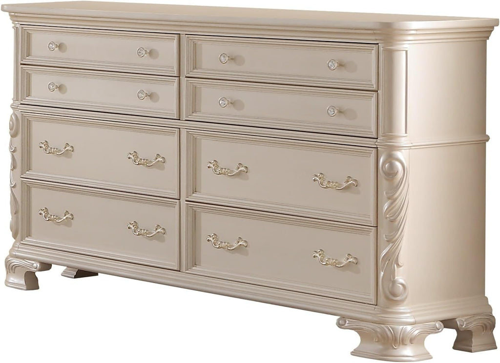 First of a Kind Victoria Off White Traditional 4 Piece Queen Bedroom Set with Upholstered Tufted Headboard Elegant European Inspired Design Coordinated Furniture Collection