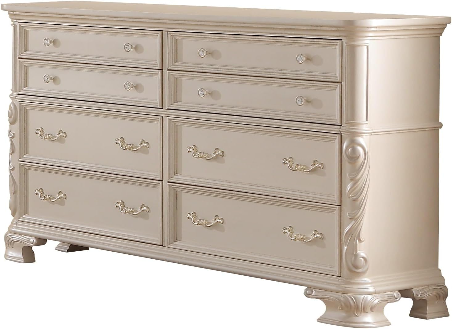 First of a Kind Victoria Off White Traditional 5 Piece King Bedroom Set with Upholstered Tufted Headboard Elegant European Inspired Design Coordinated Furniture Collection