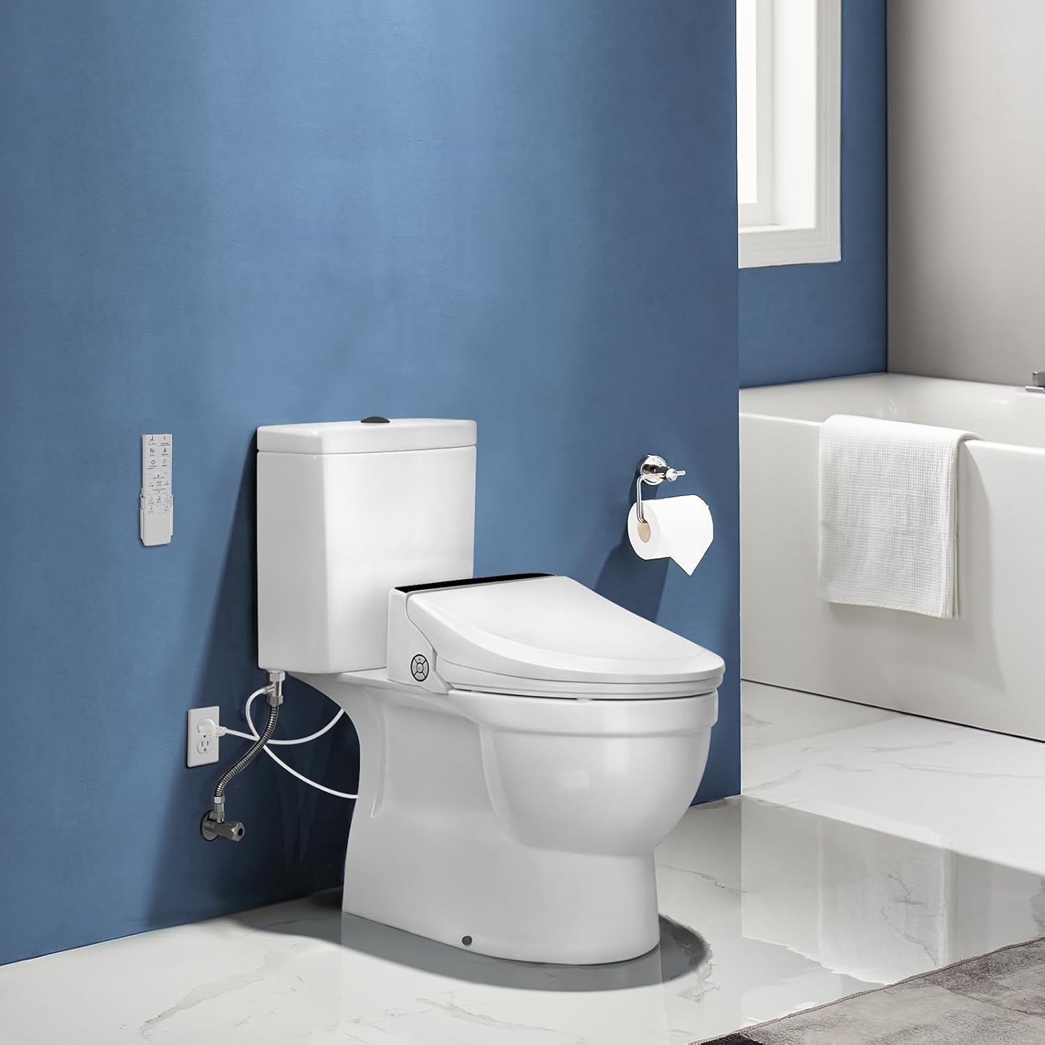 Combier Bidet Toilet Seat with Heated Warm Water & Nozzle Wash, Auto-Dry, Quiet Close Lid, Wireless Remote - Electric Bidet Seat 102S-B(Elongated)