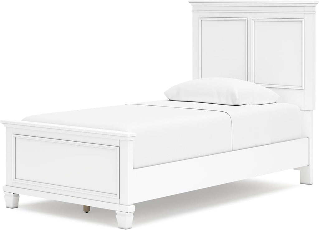 Signature Design by Ashley Fortman Transitional Twin Panel Bed with Tapered Feet, Foundation or Box Spring Needed, White
