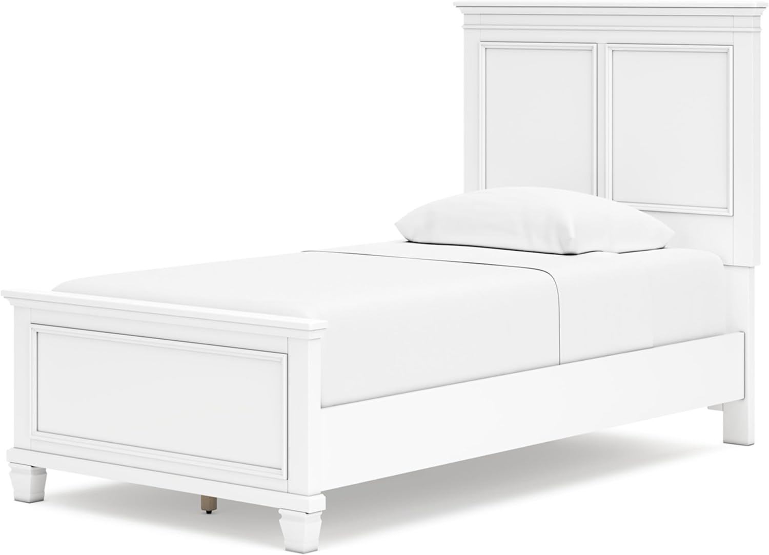 Signature Design by Ashley Fortman Transitional Twin Panel Bed with Tapered Feet, Foundation or Box Spring Needed, White