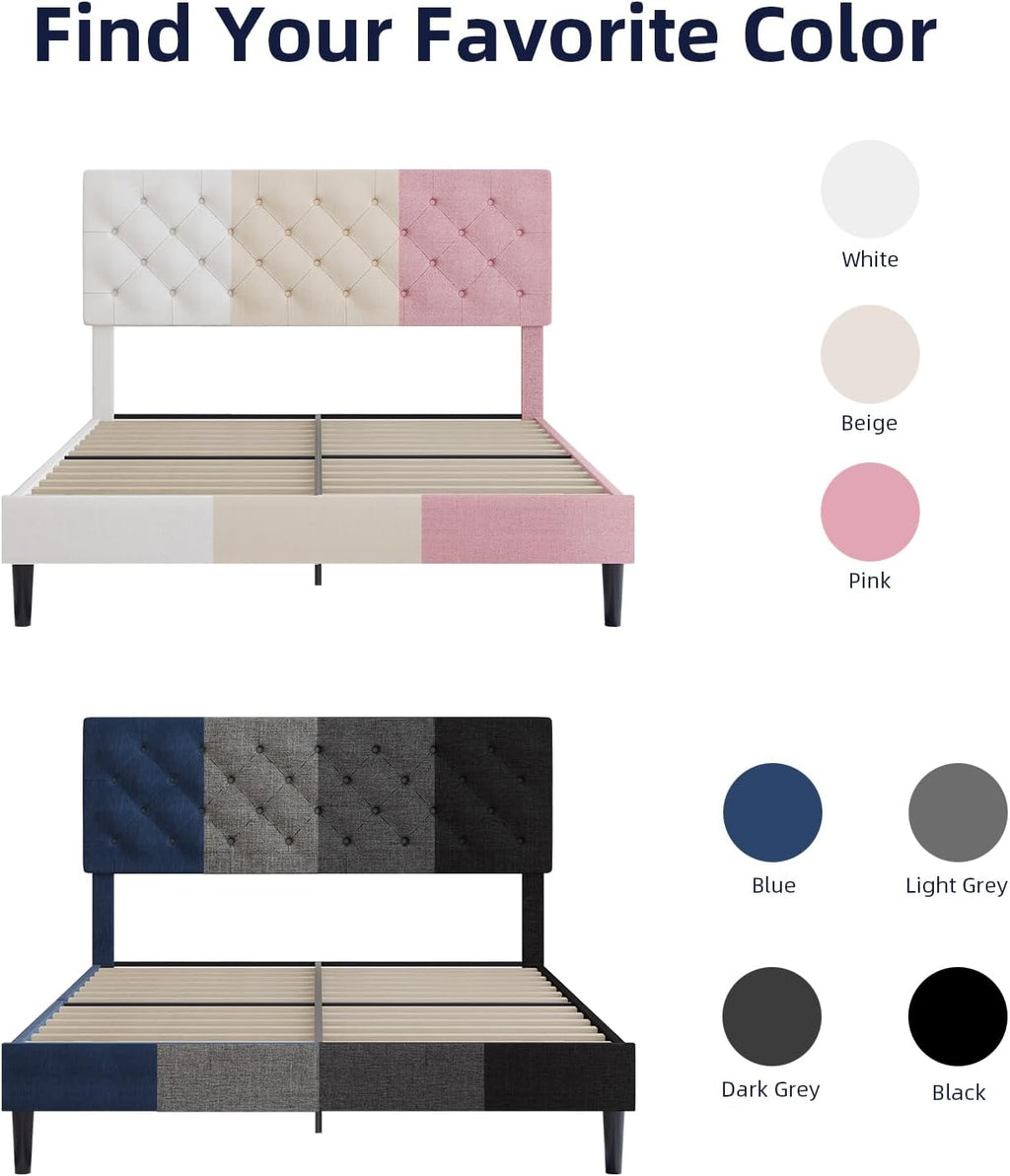 BarnFurin Full Size Bed Frame with Button Tufted Headboard, Upholstered Platform Bed with Wooden Slats Support, No Box Spring Needed, Easy Assembly, Navy Blue