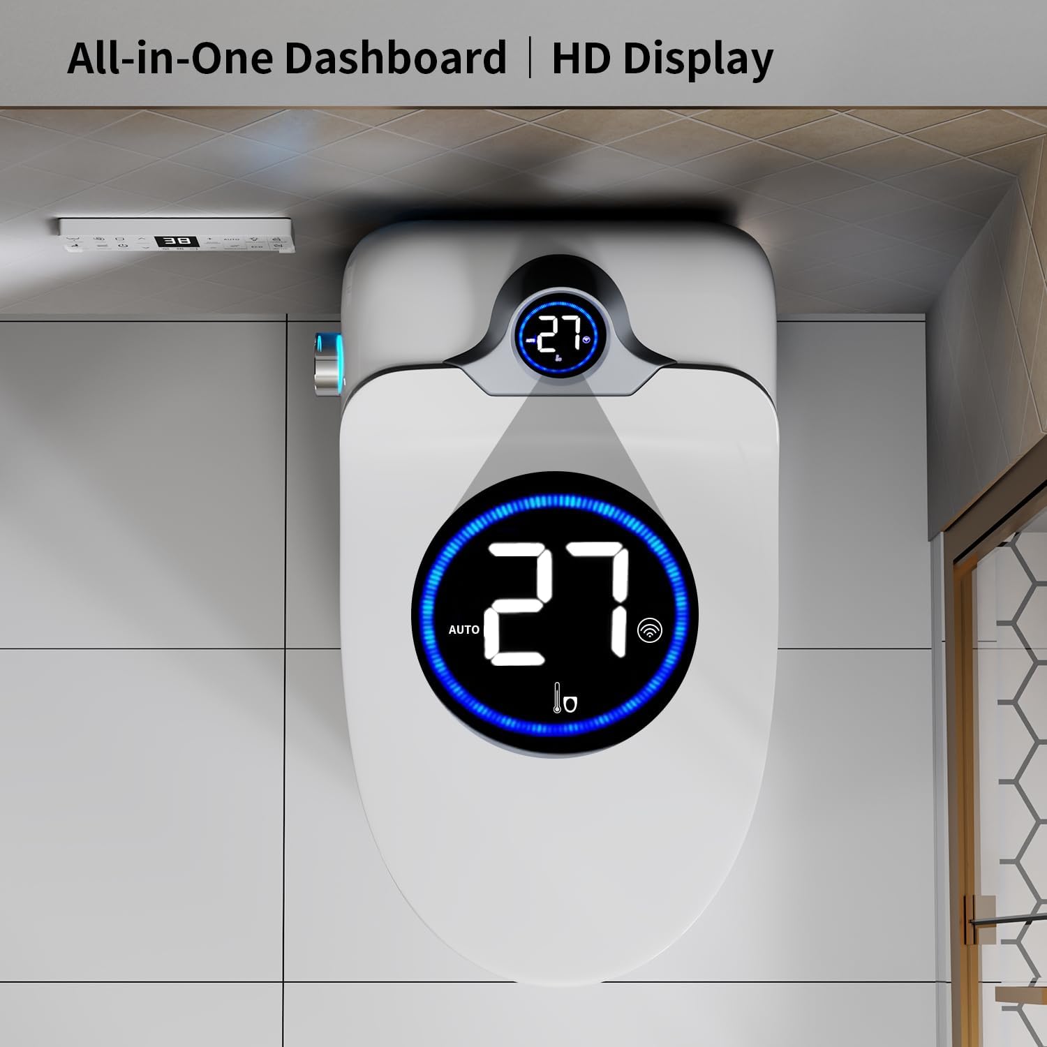 Smart Toilet Bidet with Foot Sensor Open Cover,Seat, Self Cleaning Nozzle, LED Display, Three Level Heated Seat,Airflow, Night Light, Knob Control, Soft Close, Auto Flush, with Remote Control