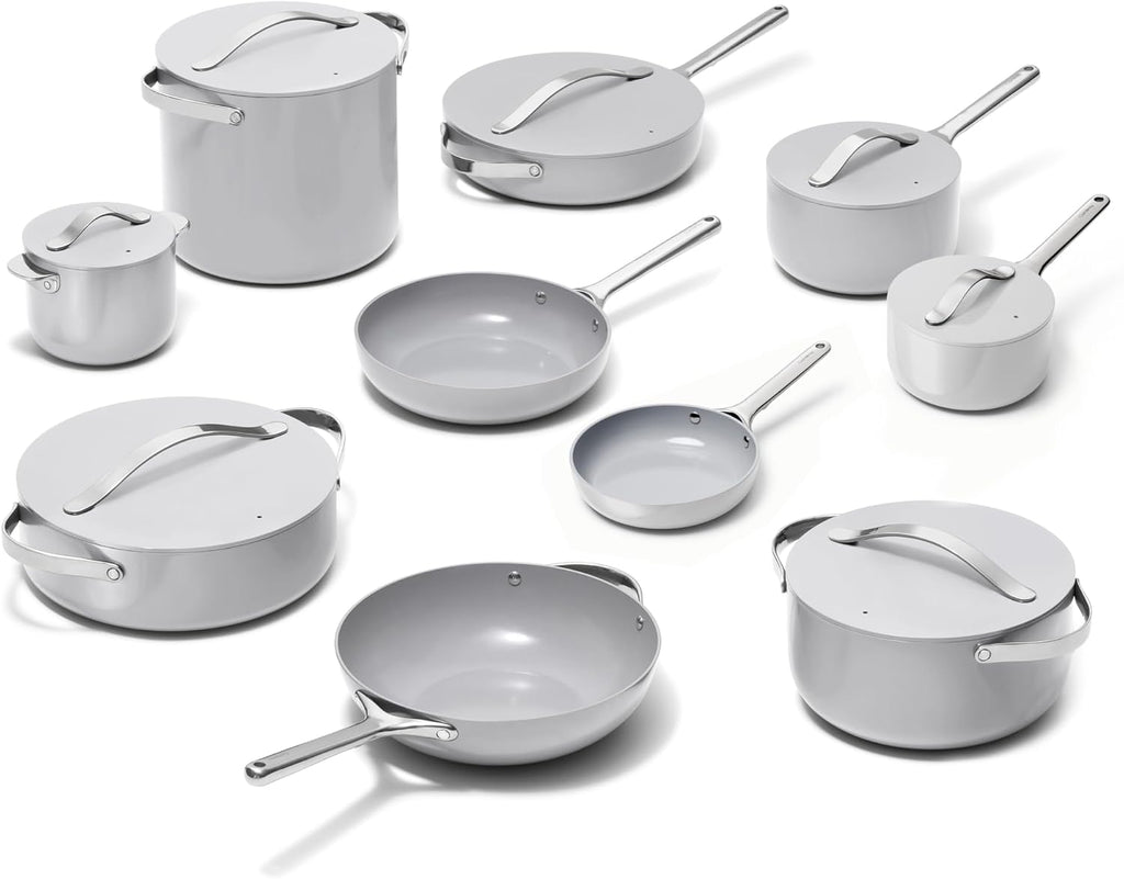 Caraway 24-Piece Nonstick Ceramic Cookware Set - Includes Fry Pans, Sauce, Sauté Pan, Dutch Oven, Petite Cooker, Stir Fry, Rondeau, Stock Pot, Lids & Storage Organizers - Gray