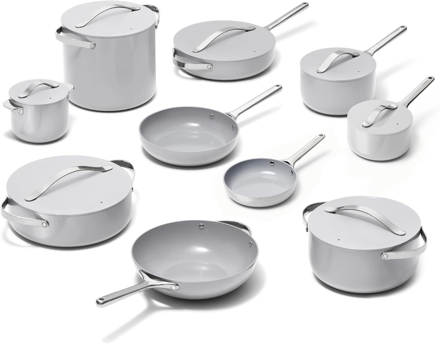 Caraway 24-Piece Nonstick Ceramic Cookware Set - Includes Fry Pans, Sauce, Sauté Pan, Dutch Oven, Petite Cooker, Stir Fry, Rondeau, Stock Pot, Lids & Storage Organizers - Gray