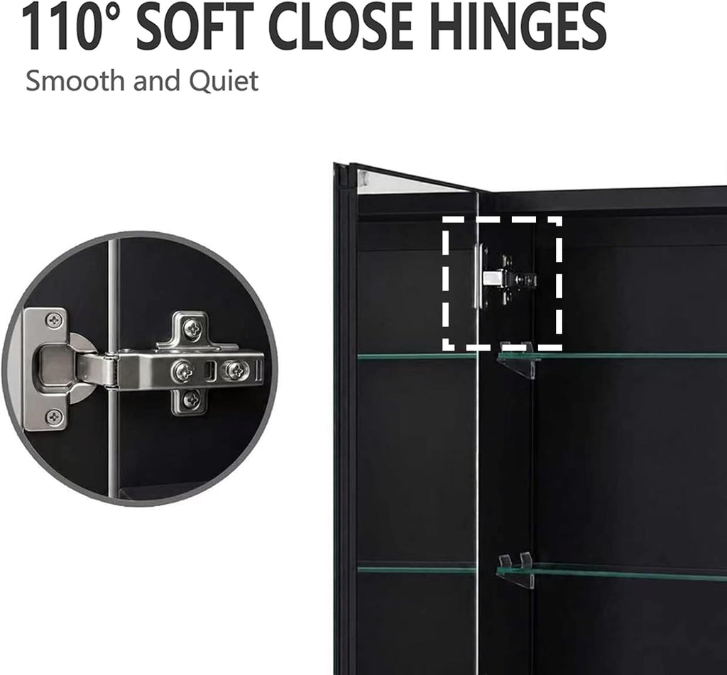 Fundin Medicine Cabinet 14 x 24 inches Mirror Size, Recessed or Surface Mount, Black Aluminum Bathroom Wall Cabinet with Mirror and Adjustable Shelves.