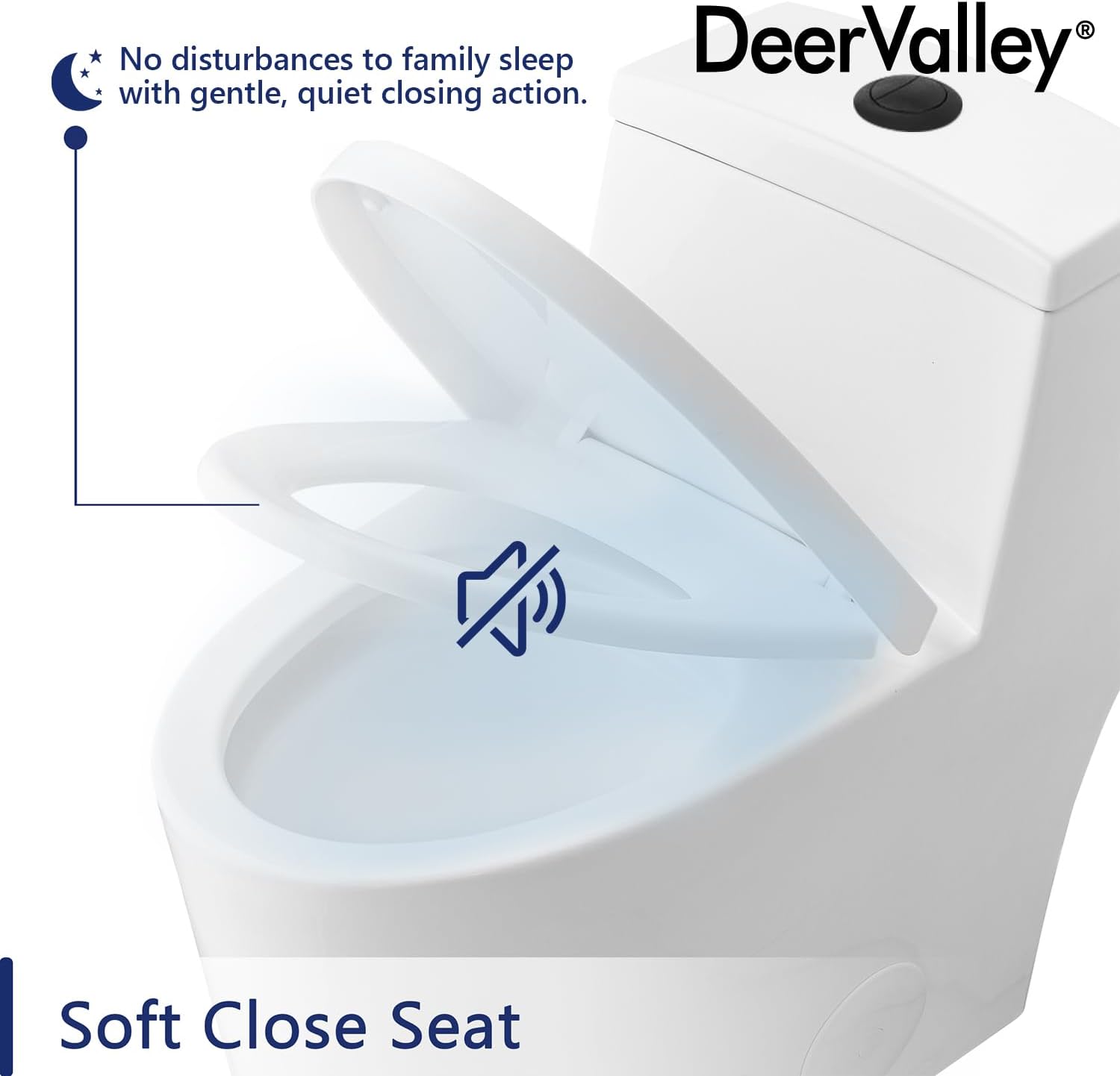 DeerValley Elongated One-Piece Toilet with Standard Height 1.1/1.6 Dual Flush Toilets with Soft Closing Seat and Black Button