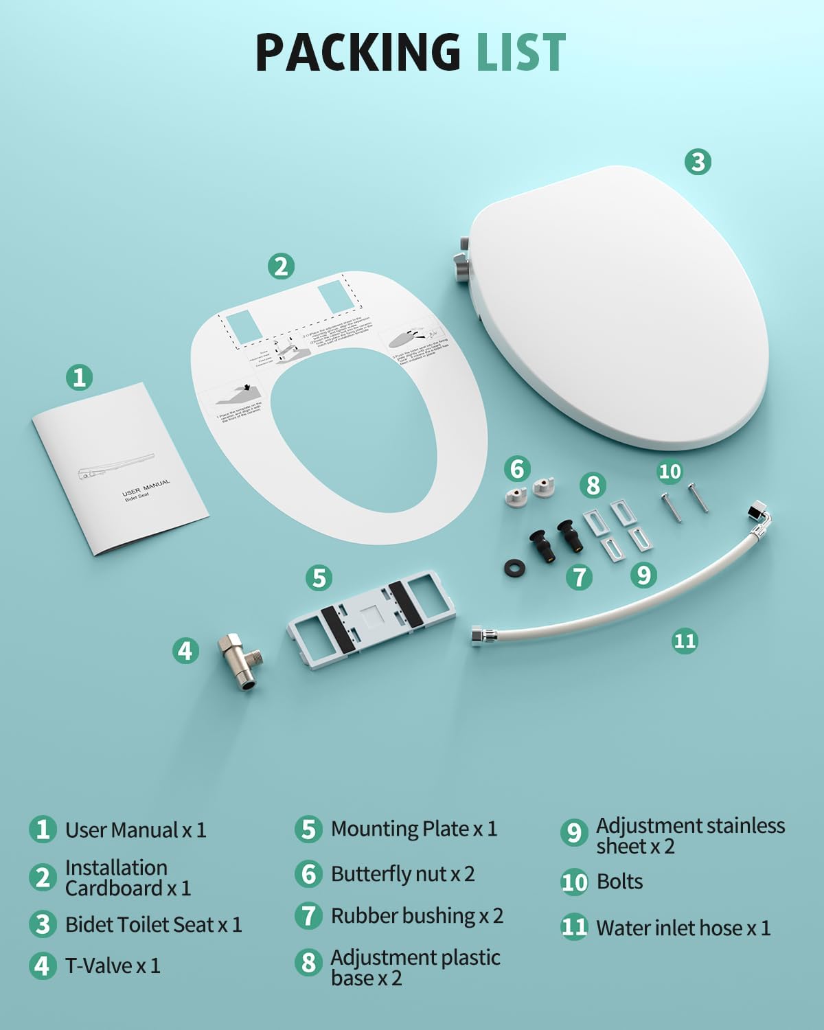 SR SUN RISE Non-Electric Bidet Toilet Seat with Dual Nozzles for Feminine & Rear Wash, Adjustable Pressure, Ambient Water Temperature, Self-Cleaning Nozzles, Easy Installation for Elongated Toilets