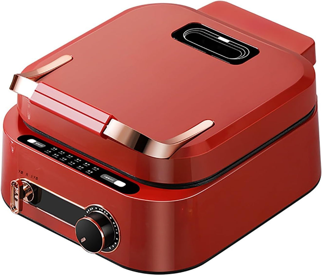 Electric Skillet with Lid, 1800W Multifunctional Nonstick Coating Electric Grill Pan, for Hotpot BBQ (Red)