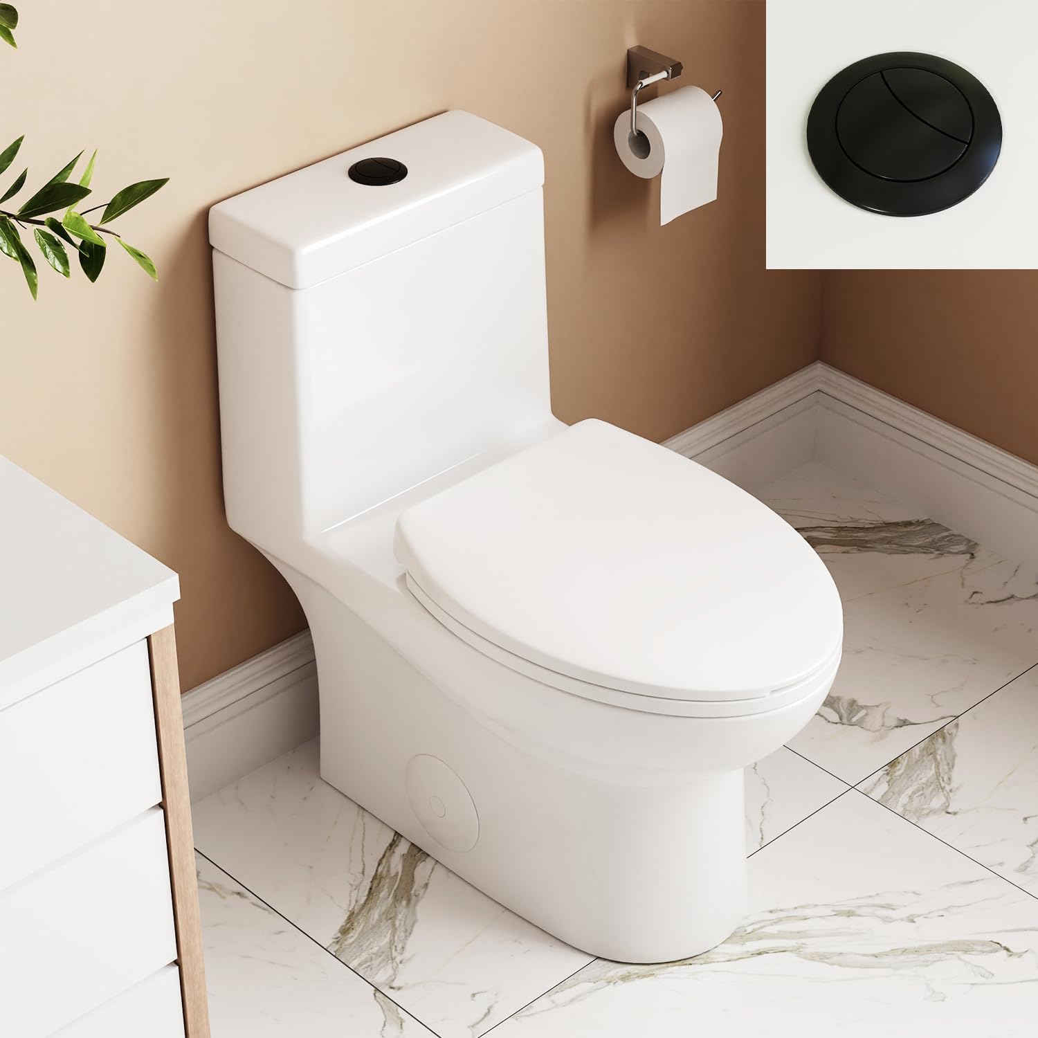 DeerValley DV-1F52816 Ally White Ceramic Standard Comfortable Seat Height Elongated Dual Flush One Piece Toilet with Soft Closing and Quick Release Toilet Seat