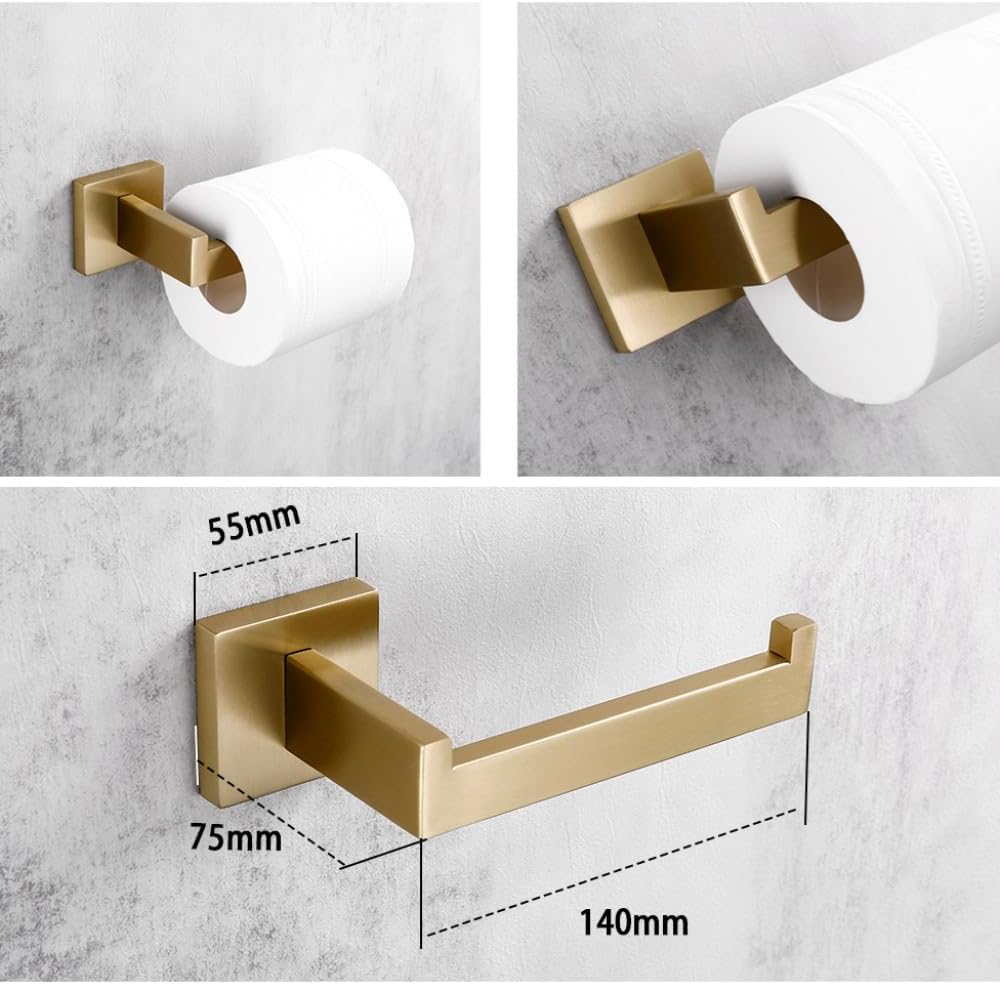 Brushed Gold Bathroom Accessories Set 3-Piece Bathroom Hardware Set Wall Mounted Toilet Paper Holder Hand Towel Ring Robe Hook,BG 3 pcs Set