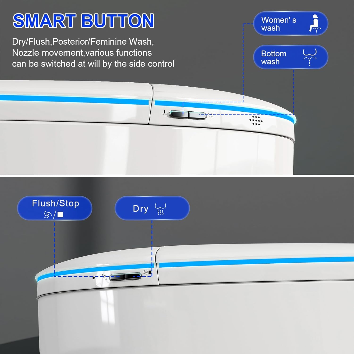 Smart Toilet with Bidet Built in, Bidet Toilet with Foam Shield, Auto Open/Close Lid & Dual Flush, Instant Warm Water & Dryer, Tankless One Piece Elongated Toilet, Foot Sensor, Night Light
