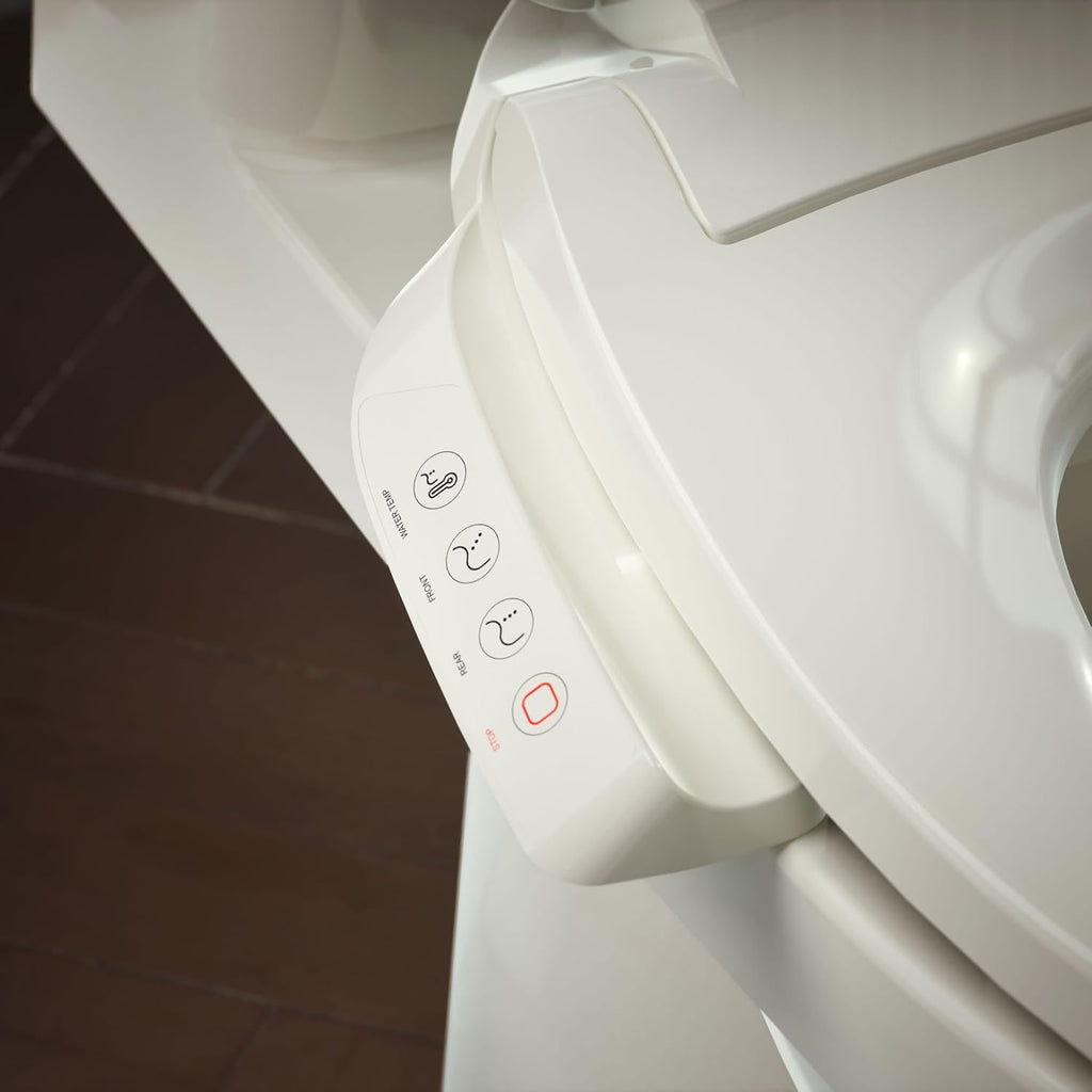 Kohler PureWash E545 Elongated Heated Bidet Toilet Seat, Warm Water, Biscuit with Side Panel, Quiet-Close Lid, Self-Cleaning Wand, Adjustable Water Pressure and Nightlight, Side Panel Controls