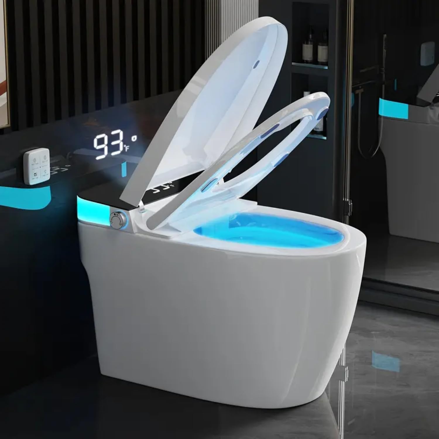 Smart Toilet with Heated Seat & Auto Flush, Electric Tankless Toilets for Bathroom Modern One Piece Toilet with Manual Soft-Close Seat & Lid, Night Light, Water-Saving Siphon Dual Flush
