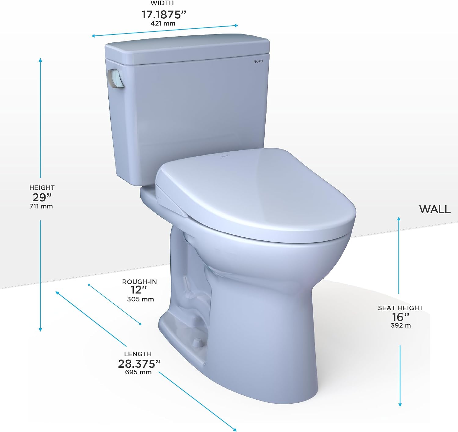 TOTO® Drake® WASHLET®+ Two-Piece Elongated 1.6 GPF TORNADO FLUSH® Toilet with S7 Contemporary Bidet Seat, Cotton White - MW7764726CSG#01