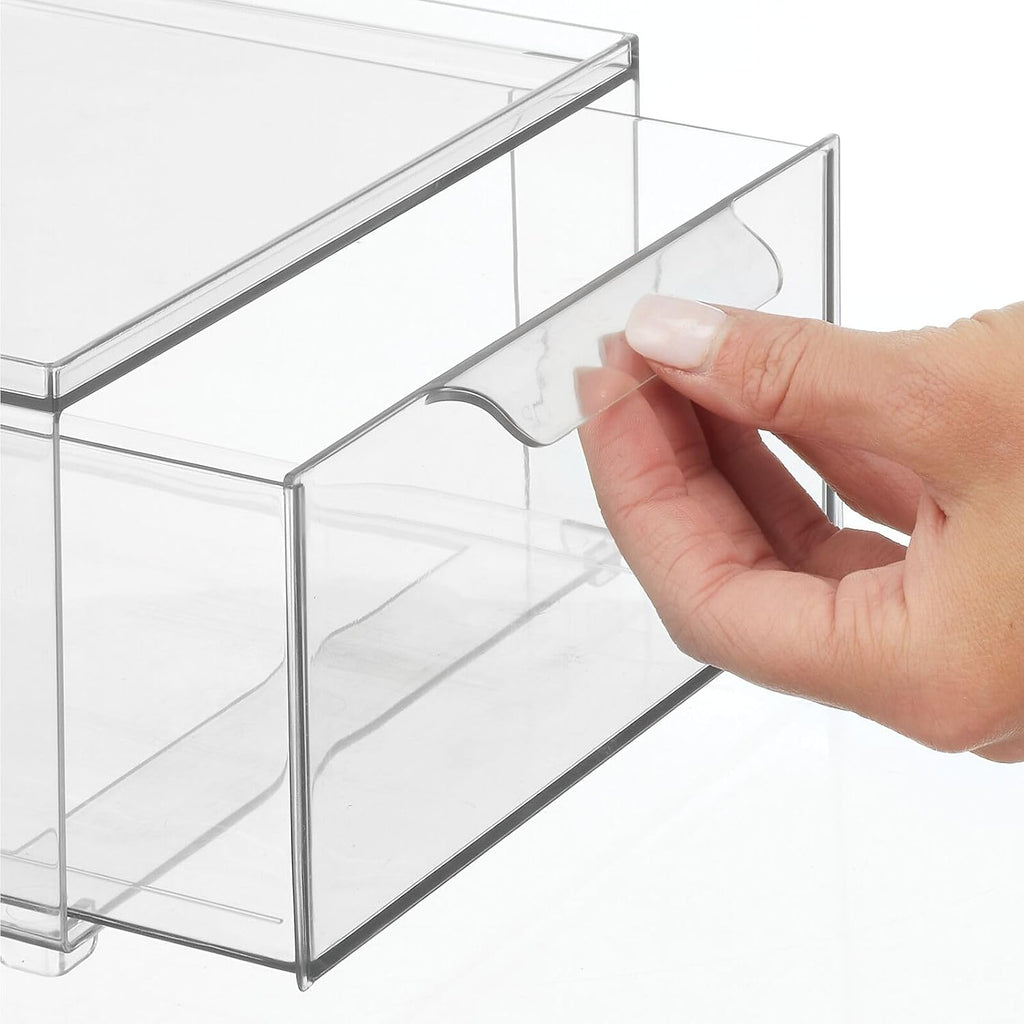 mDesign Plastic Stackable Bathroom Storage Organizer Bin with Pull Out Drawer for Cabinet, Vanity, Shelf, Cupboard, Cabinet, or Closet Organization - Lumiere Collection - 8 Pack - (Clear, 8 x 12 x 4)