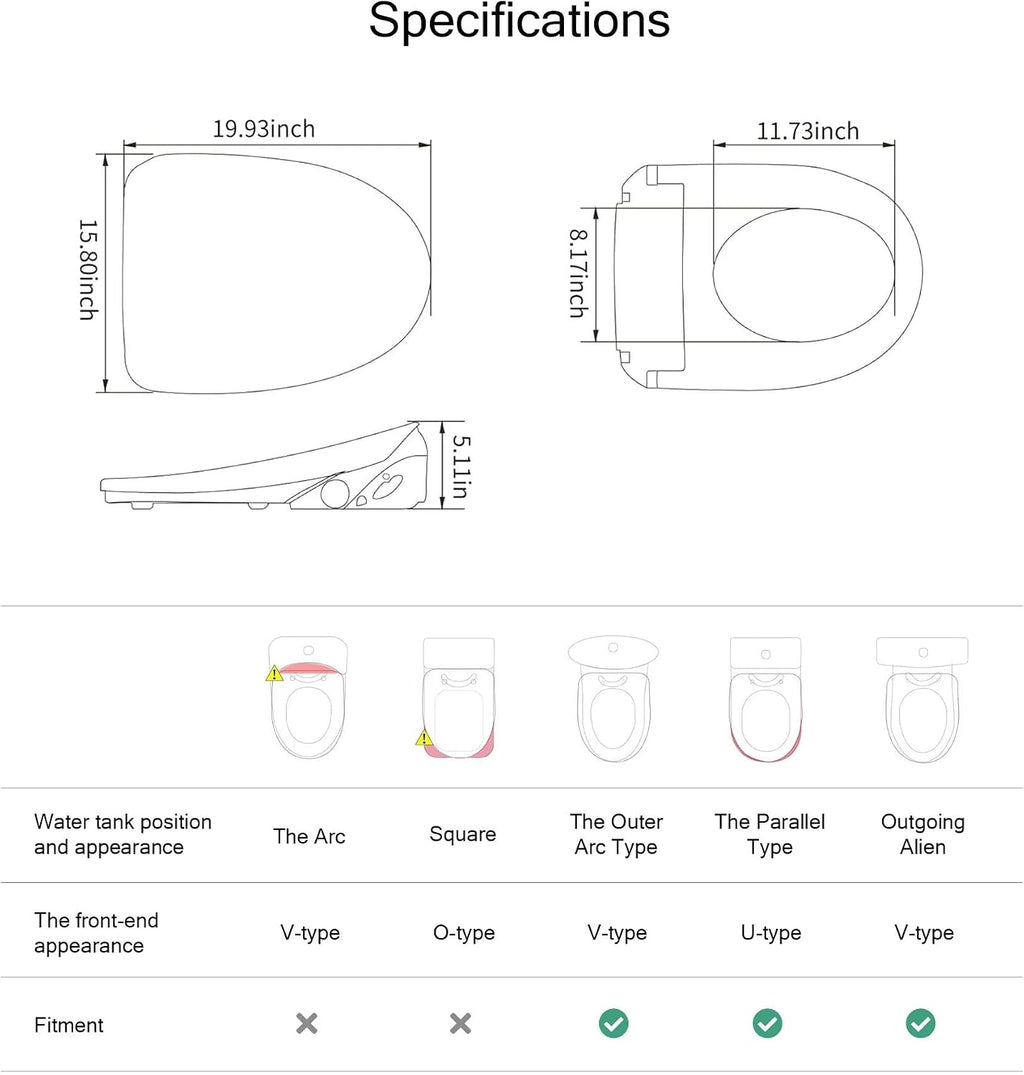 X3 Bidet Toilet Seat,Elongated Smart Toilet Seat with Air Dryer, Hot-Cold Spa,Self-Cleaning Dual Nozzles for Rear and Front Cleansing, Nightlight