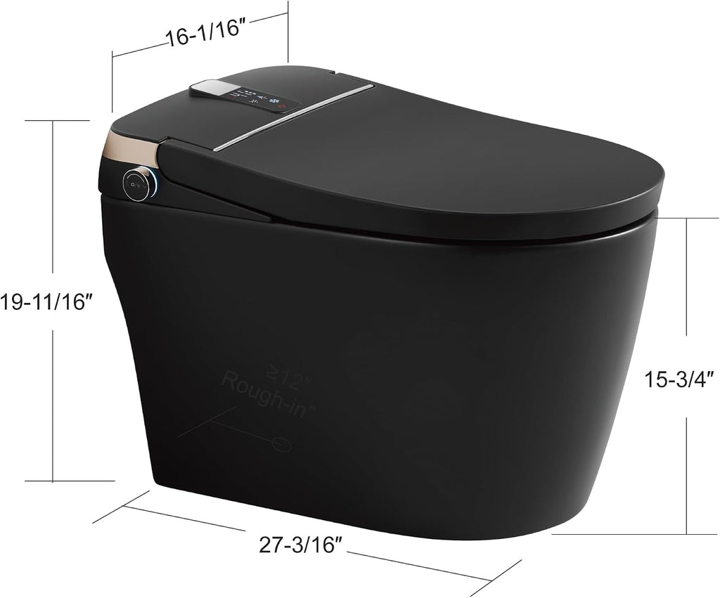 Smart Toilet - Auto Open/Close, One Piece Elongated Design, LED Display Comfort Height Toilet, Foot Sensor Flush, Auto Flush System, Heated Seat, Night Light for Modern Bathroom