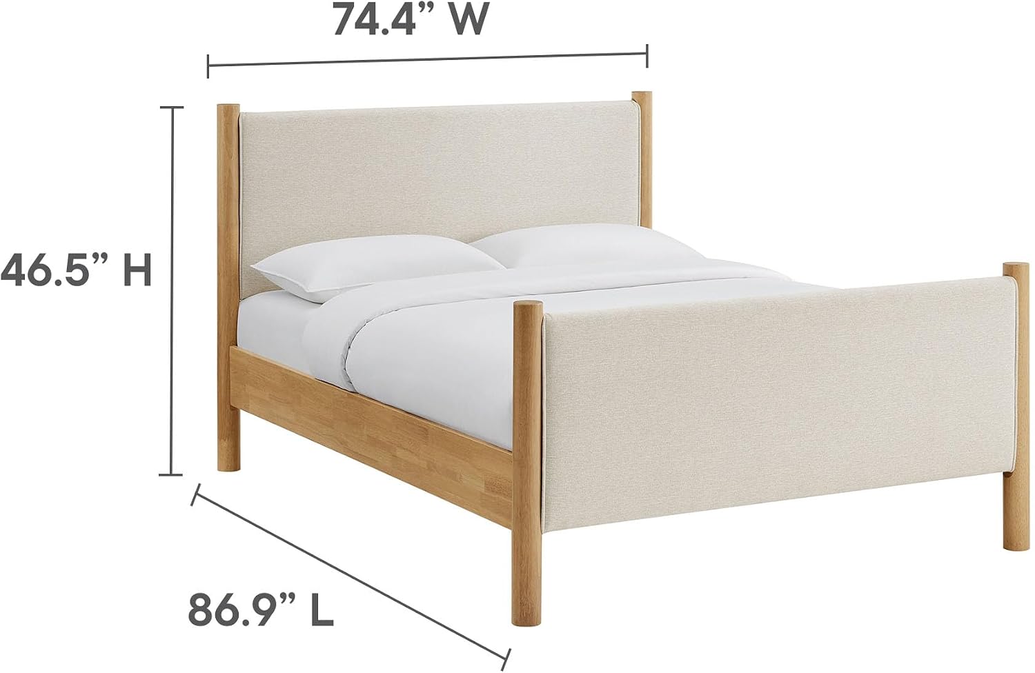 Modway Maven King Size Bed Frame in Ivory Oak with Upholstered Fabric Headboard and Footboard – Wood King Platform Bed Frame – No Box Spring Needed