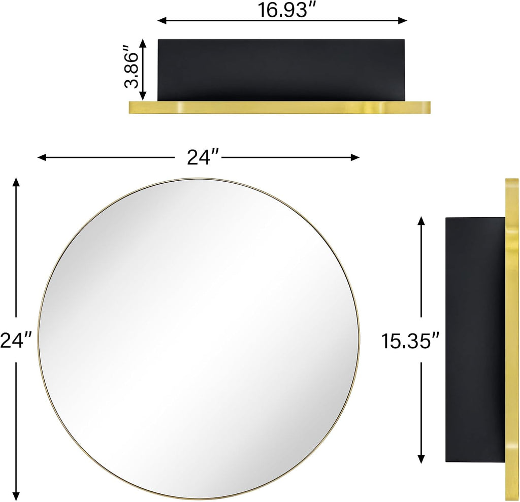 Surface Mount Brushed Gold Round CircleBathroom Medicine Cabinet with Mirror Circlular Shaped Stainless Steel Metal Framed Medicine Cabinets Bathroom Cabinet with Mirror 24'' Diameter