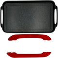 Marble Nonstick Double Griddle for all Stove Tops, 19 x 11.5, Cast Aluminum, Flat Surface - Red Handles
